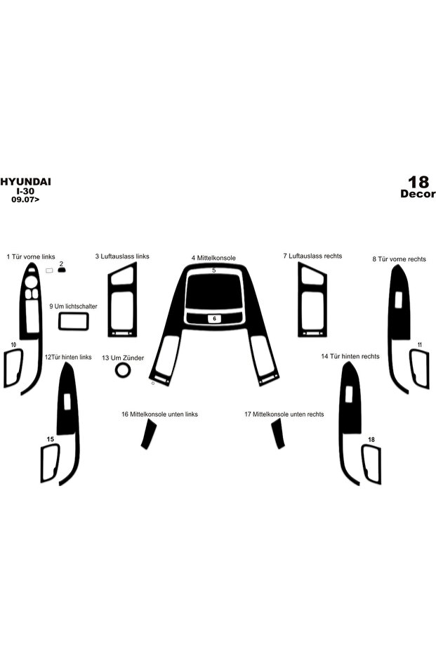 Hyundai I30 Console-Gunwale 2008 18 Pieces
