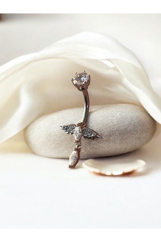 Çelik Kanatlı Sallantılı Göbek Piercing - 4