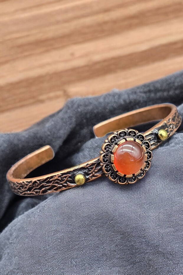 Copper Agate Pure Bracelet Adjustable (Evil Eye, Protection) Antique Design (Gift, Daily)
