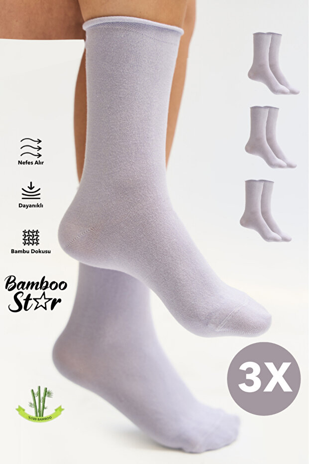 Bamboo Women's Elasticless Lilac Socket Seamless Premium Socks 3 Pack Non-Squeezing Socks/No Marks