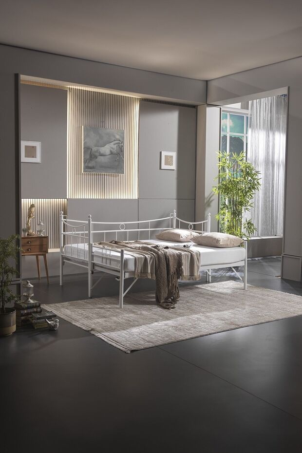 Daily Yavrulu Daybed Tek-çift Kişilik Sedir Metal Karyola Yatak Seti Beyaz - 2