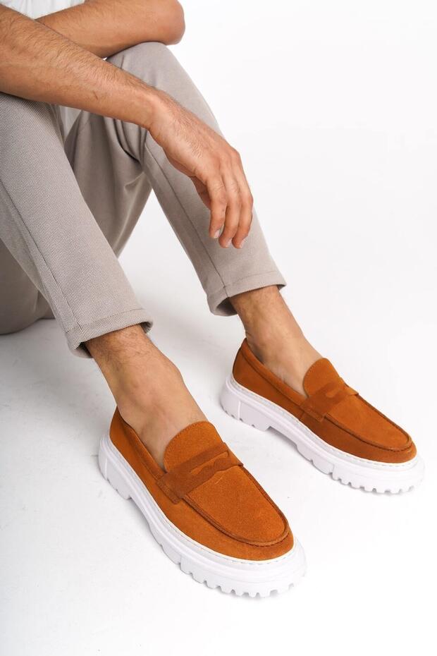 Genuine Leather Mbkry109-Tb Men's Belt Detail Tan Loafer