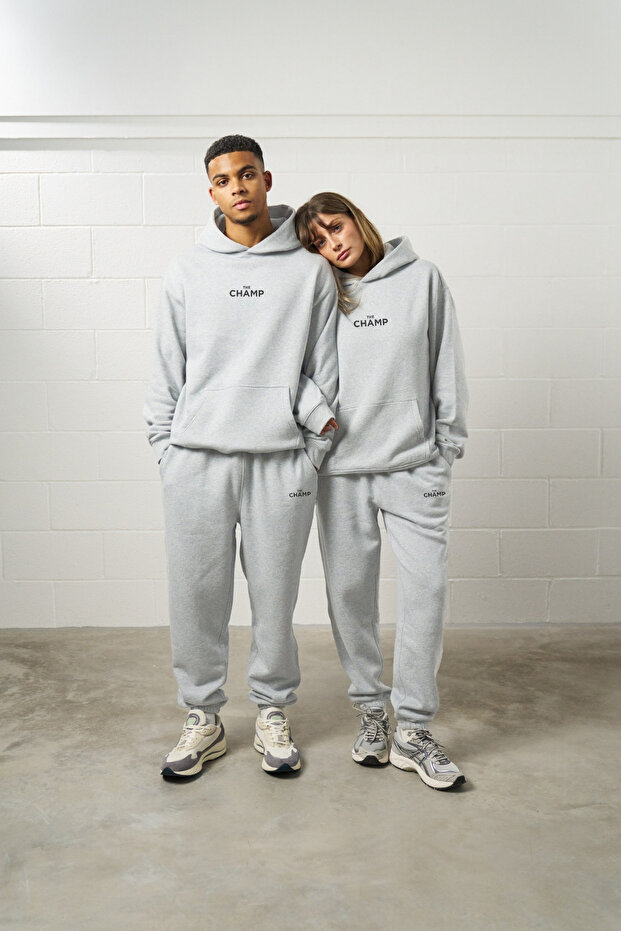 Hooded Unisex Oversize Tracksuit Set Medium Thechamp Printed Gray – Cotton Jogger & Sweatshirt