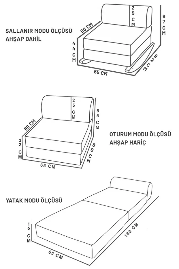Meira Sallanır Tek Kişilik Katlanır Yataklı Koltuk, Açık Krem - 7