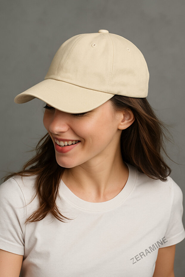 Unisex Yıkamalı Eskitme Şapka Krem Şapka - 2