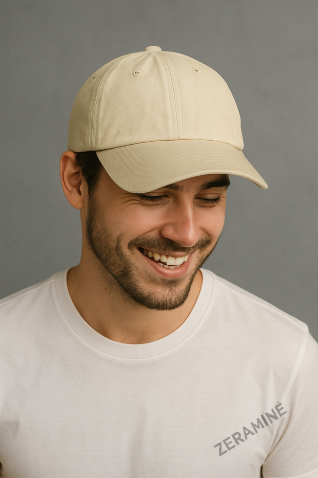 Unisex Yıkamalı Eskitme Şapka Krem Şapka - 4