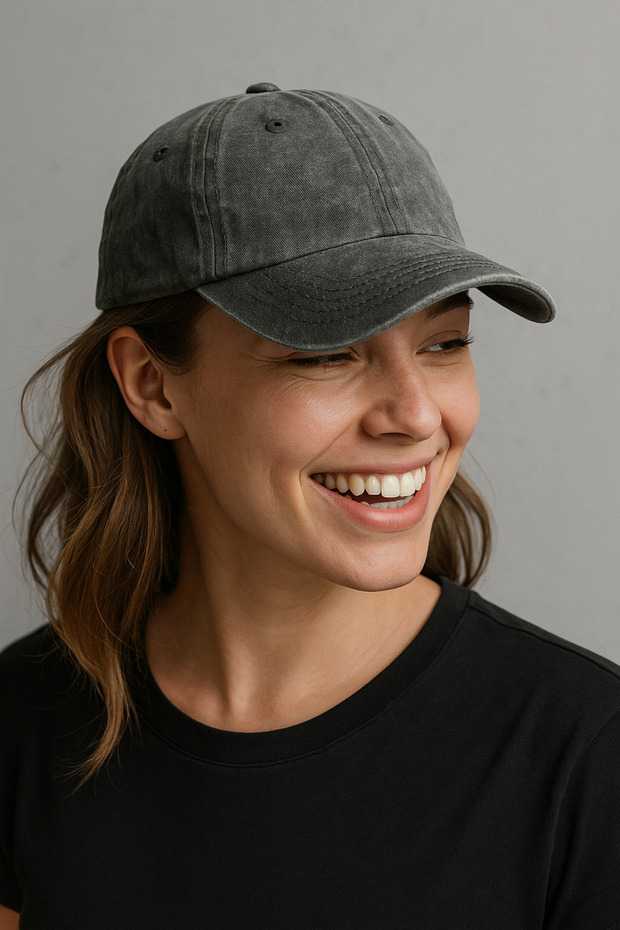 Unisex Yıkamalı Eskitme Şapka Gri Şapka - 1