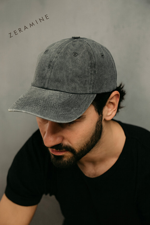 Unisex Yıkamalı Eskitme Şapka Gri Şapka - 2