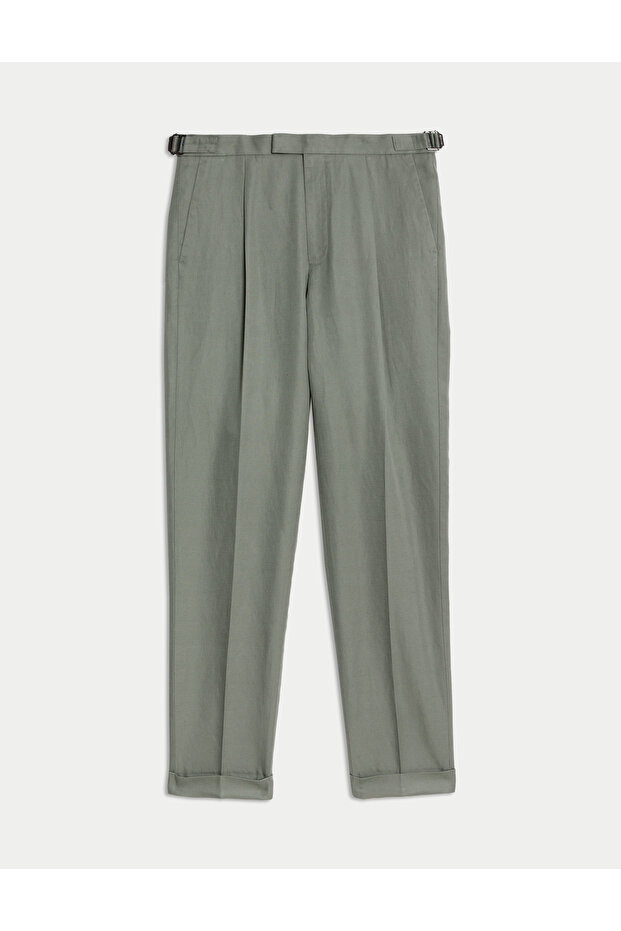 Keten Karışımlı Tek Pileli Smart Pantolon - 5