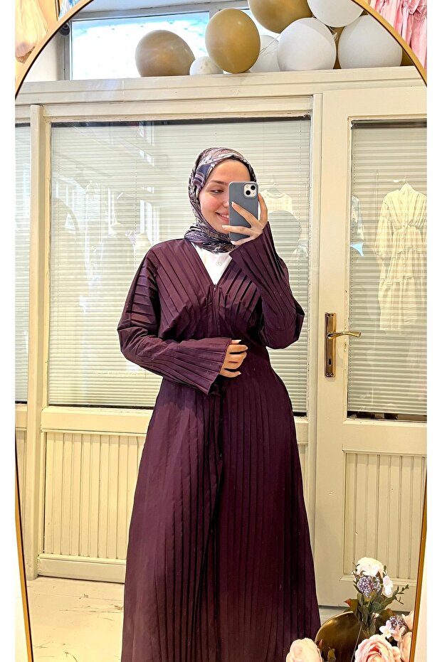 Mor piliseli elbise - 3