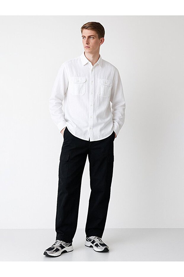 Basıc Uzun Kol Beyaz Gömlek - 1