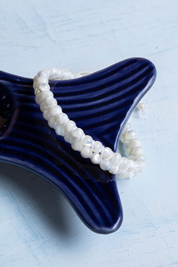 Certified White Mother of Pearl Natural Stone Macrame Bracelet