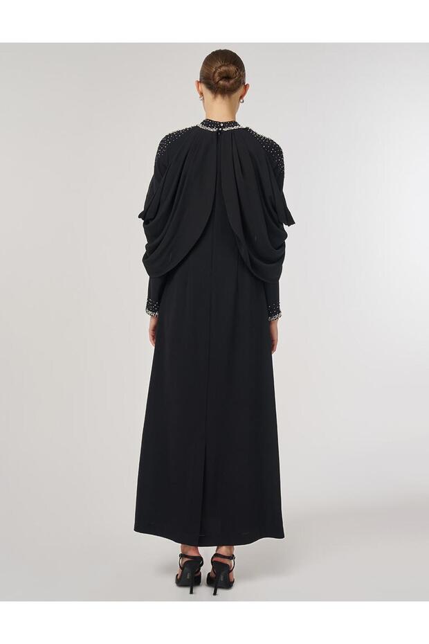 İşlemeli Şık Elbise Siyah - 6