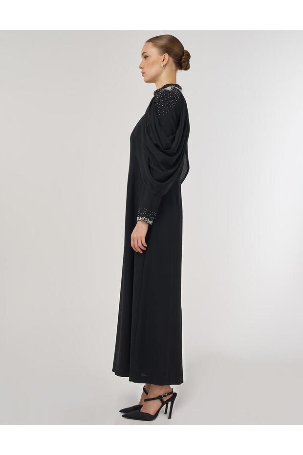 İşlemeli Şık Elbise Siyah - 7