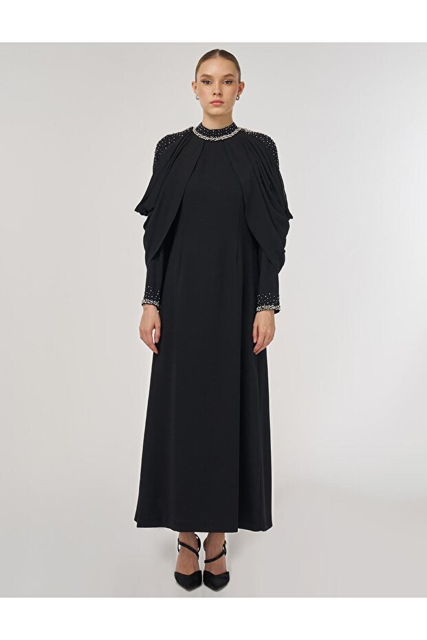 İşlemeli Şık Elbise Siyah - 3