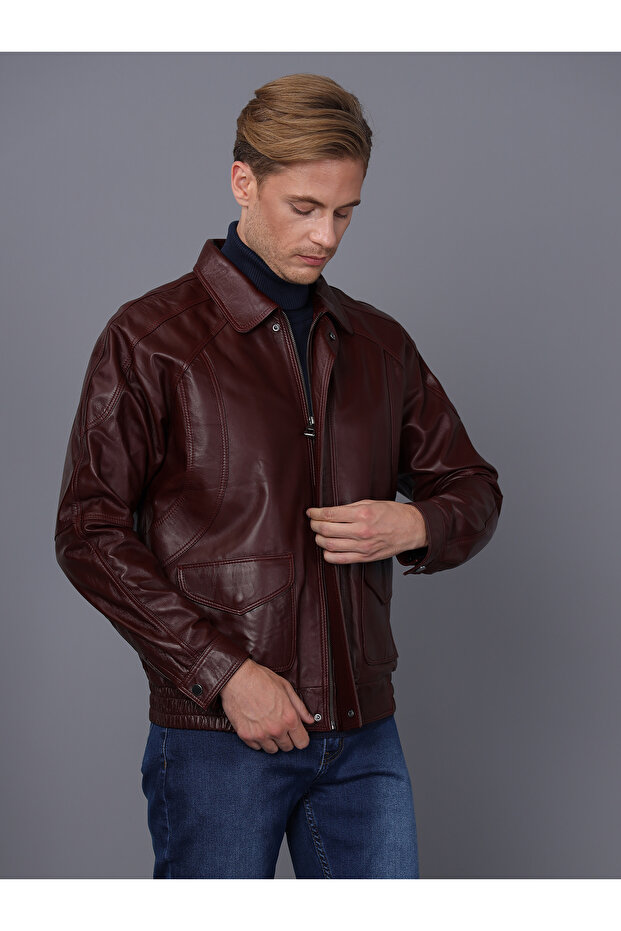 Modern Men's Plum Leather Jacket - E344 - 2