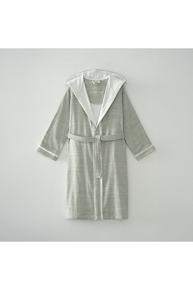 Hasna Women's Bathrobe 100% Organic Cotton Linen Melange Khaki