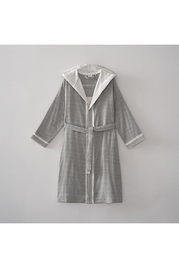 Hasna Women's Bathrobe 100% Organic Cotton Linen Melange Anthracite