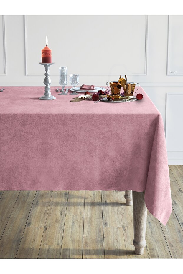 Daily Series Kadife Dokulu Buğulu Gül Rengi Masa Örtüsü - 1