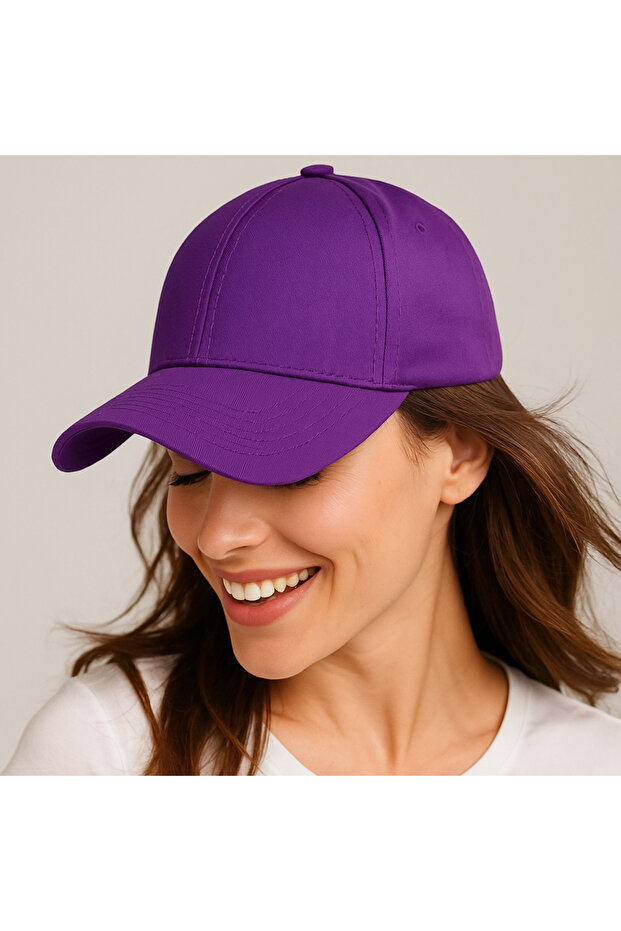 Unisex Ayarlanabilir Spor Şapka Kep Mor Şapka - 5
