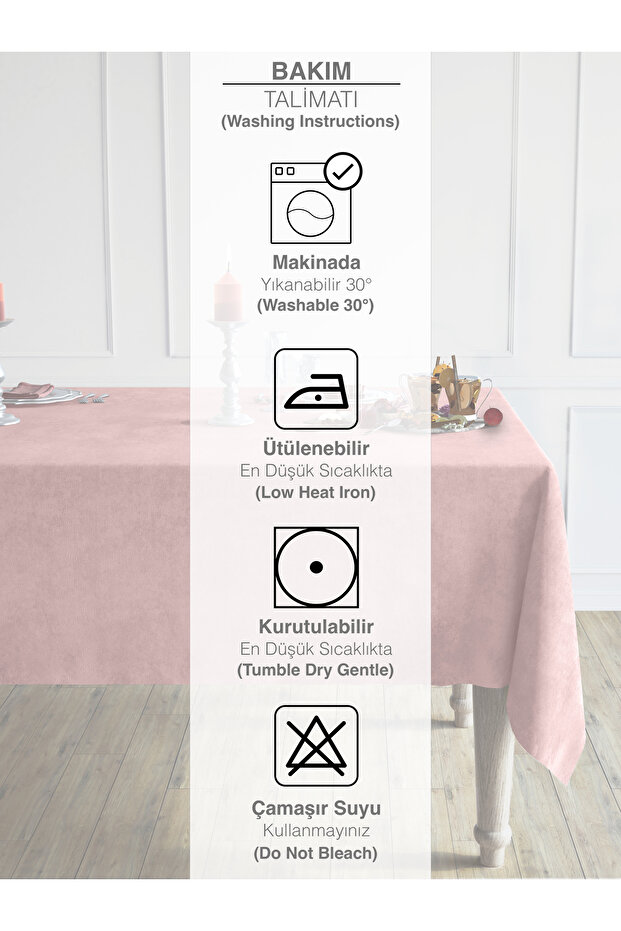 Daily Series Kadife Dokulu Buğulu Gül Rengi Masa Örtüsü - 6