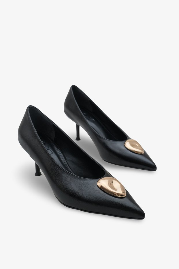 Women's Pointed Toe Gold Buckle Daily Heeled Stiletto Peris Black