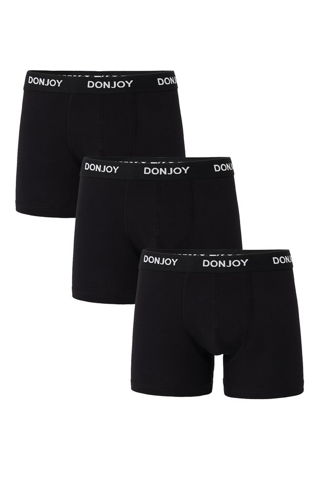 Men's 3-Piece Cotton Lycra Combed Cotton Black Boxer with Elastic Waist