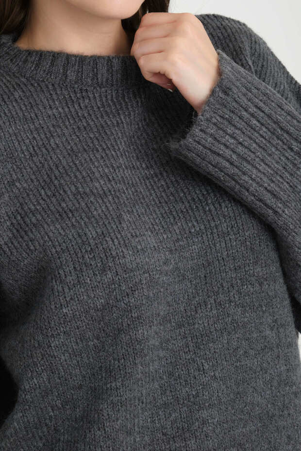 Oversize Basic Füme Uzun Kadın Kazak - 8