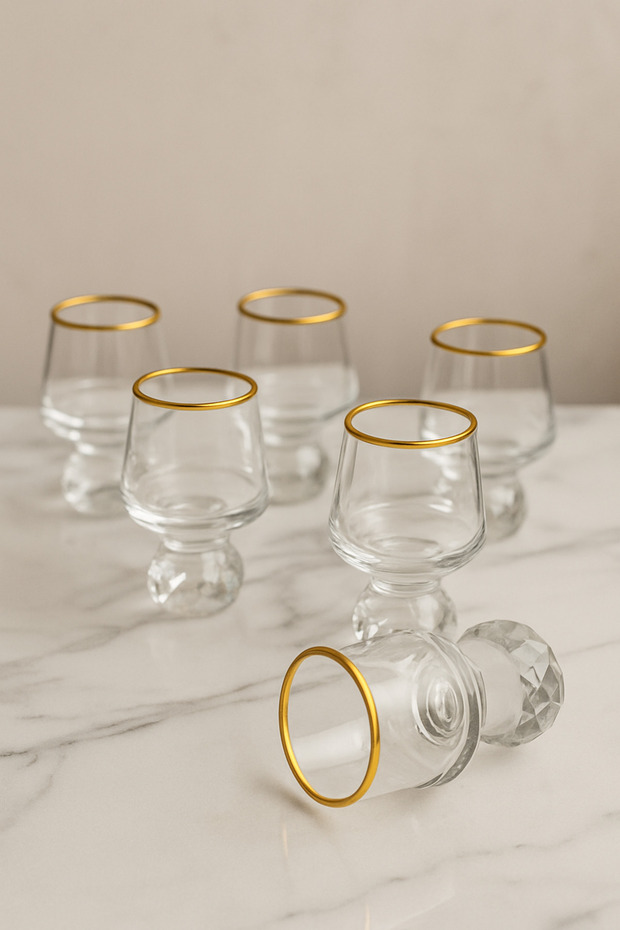 6-Person Gilded Glass Diamond Footed Coffee Side Glass Cup 50ml