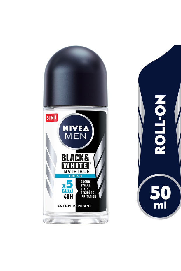 Men Black & White Fresh Roll-On Deodorant 50ml – Long-Lasting Odor Protection