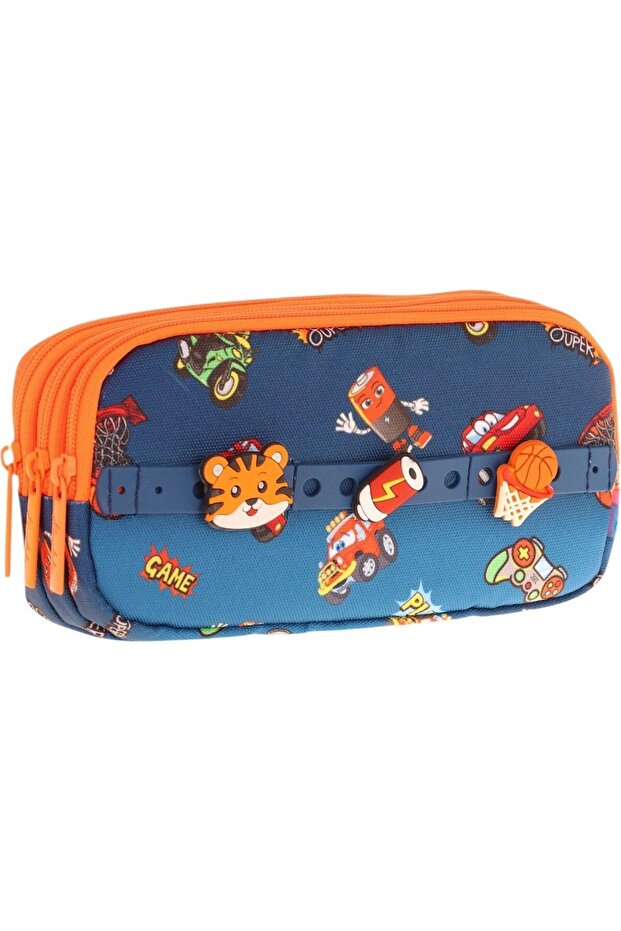 Kids 3 Compartment Pencil Bag (Fancy Tiger)Krn-L8259