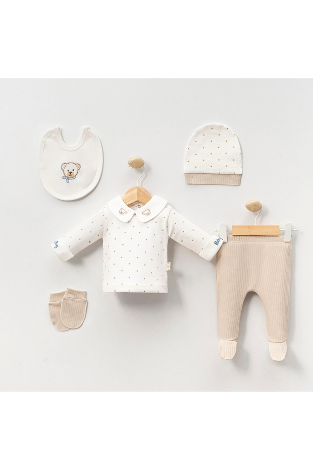 100% Organic Cotton Baby Boy Baby Boy & Teddy Bear Embroidered Score 5-Piece Hospital Exit Set