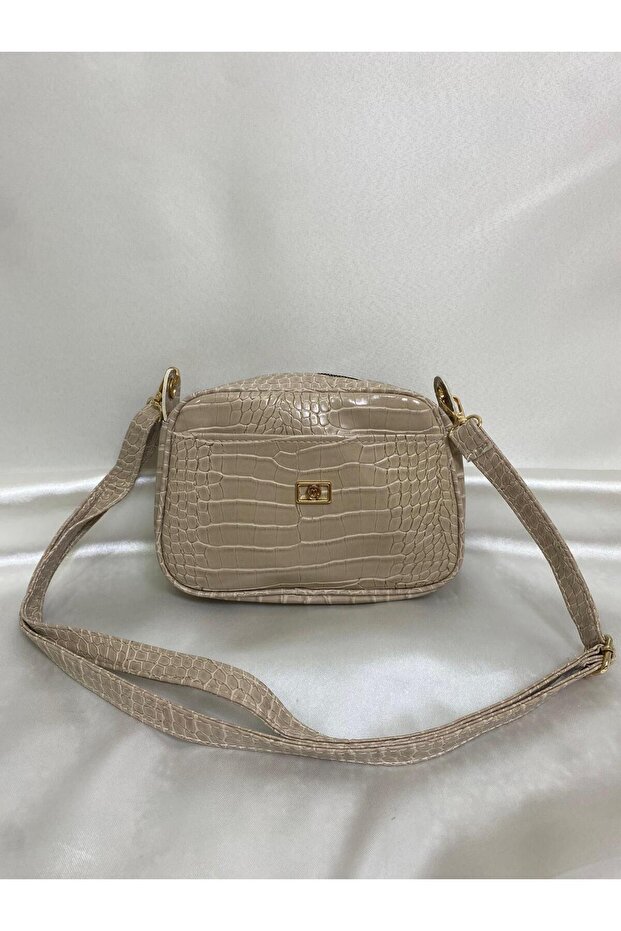 Women's Crocodile Leather Crossbody Bag with Gold Detail