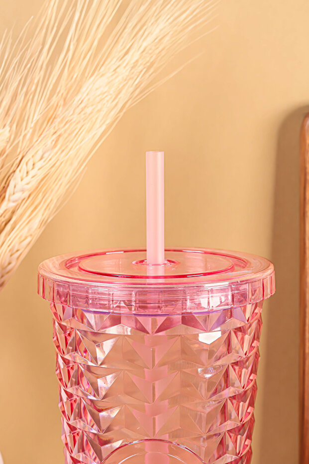 Pipetli Mika Bardak 750 ml - Kapaklı ve Pipetli İçecek ve Meşrubat Bardağı - 2