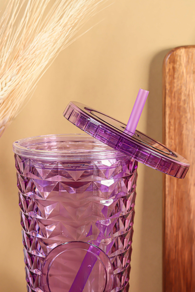 Pipetli Mika Bardak 750 ml - Kapaklı ve Pipetli İçecek ve Meşrubat Bardağı - 4