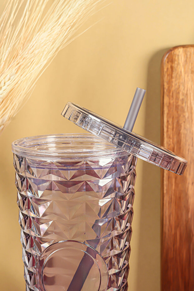 Pipetli Mika Bardak 750 ml - Kapaklı ve Pipetli İçecek ve Meşrubat Bardağı - 3