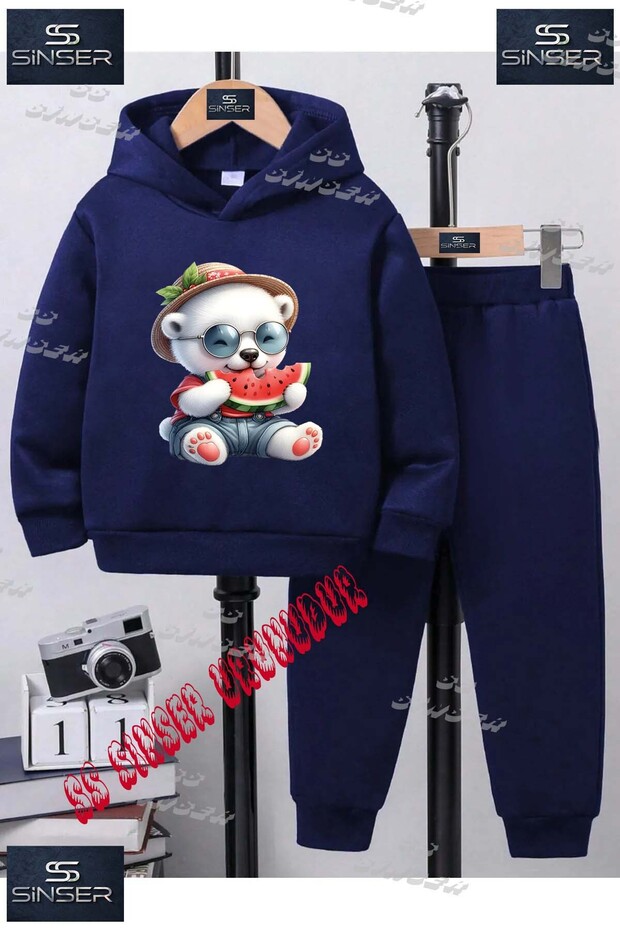 Children's Unisex "Ayick White Watermelon" Special Printed Hooded Tracksuit Set