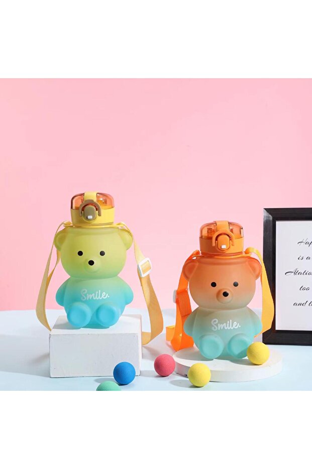 Drinking Bottle with Teddy Bear and Straw for School Children Bpa Free Water Bottle 18*11 cm