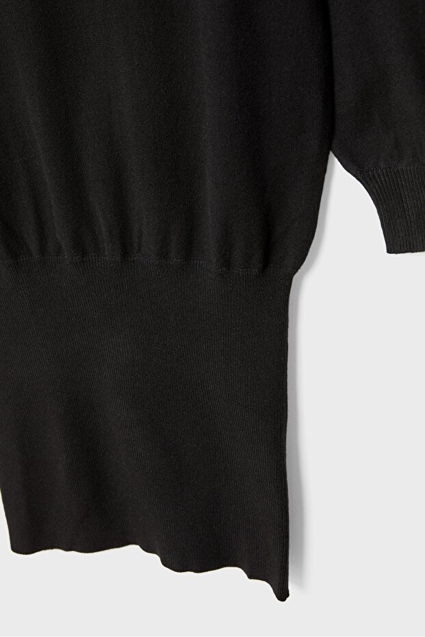 Geniş Yaka Kısa Örme Elbise - 8