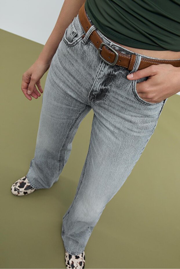 D68 Boru Paça Kemerli Kot Pantolon - 2