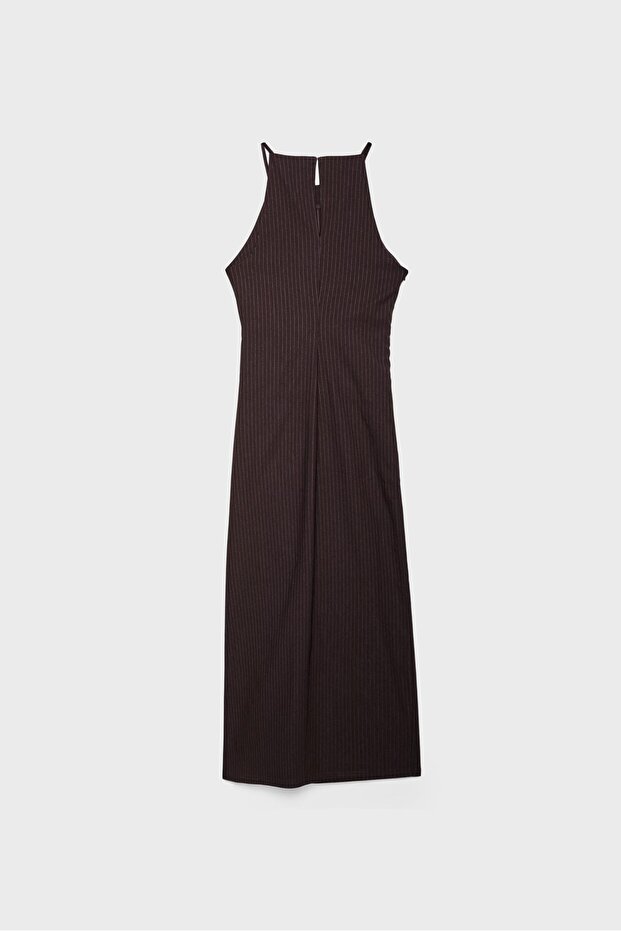 Çizgili halter midi elbise - 6