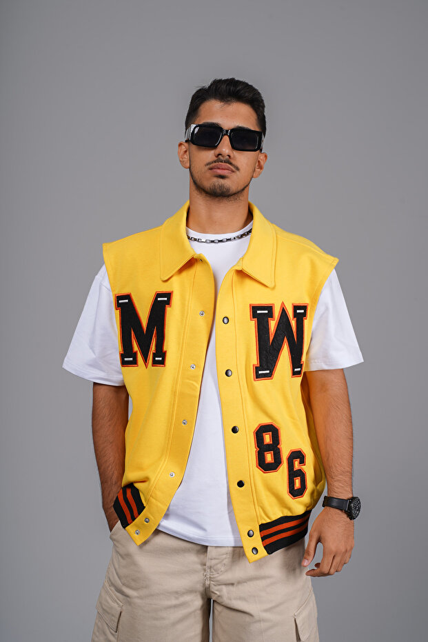 Oversize Kalıp Aplikeli Unisex Yelek - 1