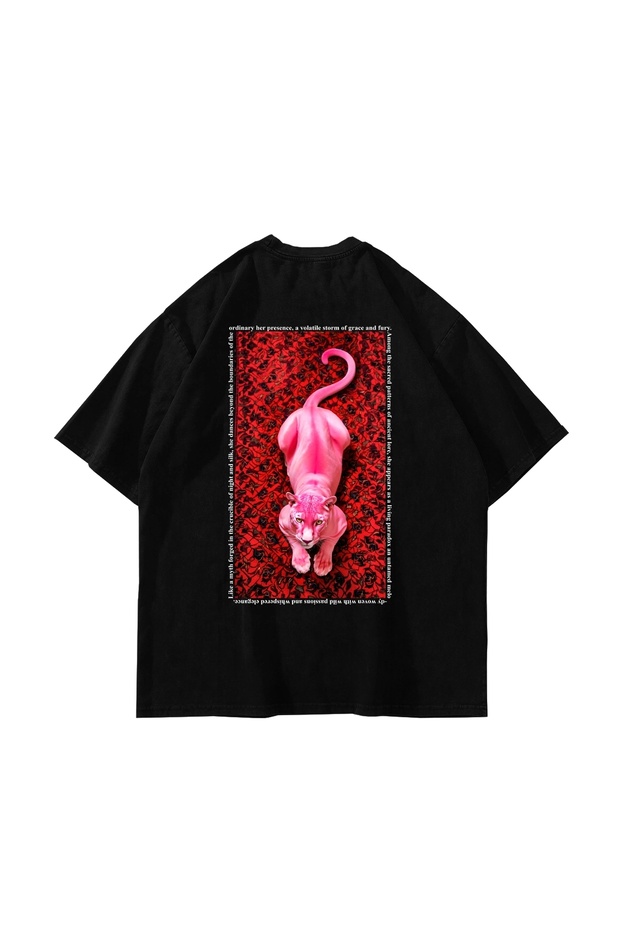 Pink Panther Printed Oversize Unisex Black Tshirt