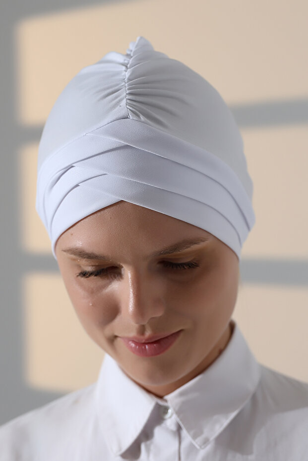 Cross 3 Stripes Double Sided Women's Hijab Bonnet White