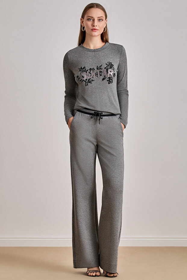 Düz Kesim Gri Örme Bluz - 1