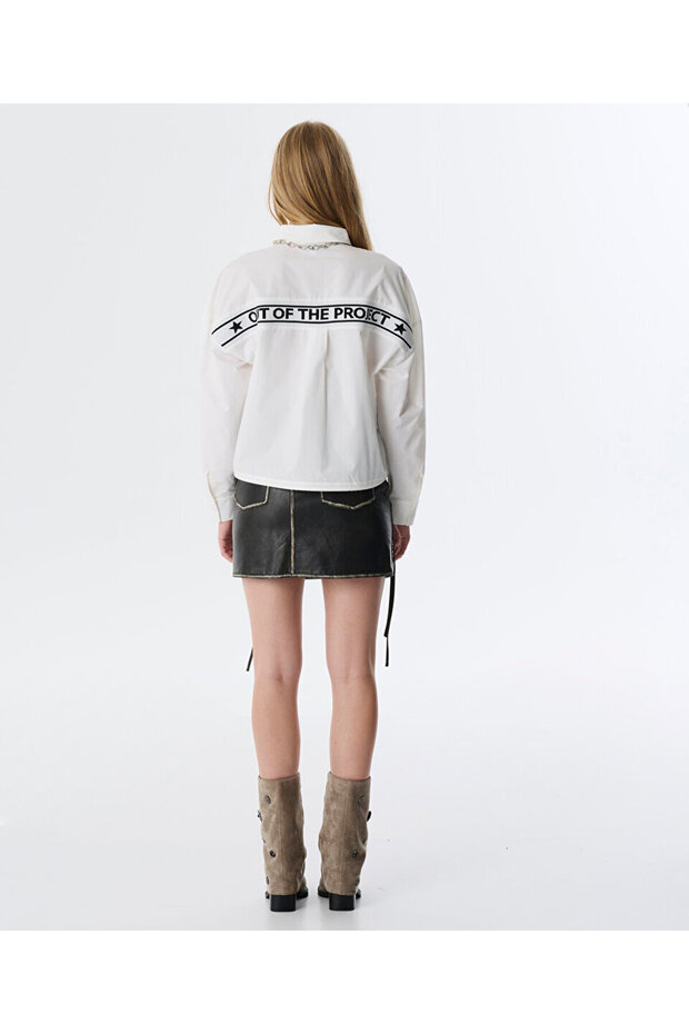 SLOGAN ŞERİTLİ POPLİN BLUZ - 7