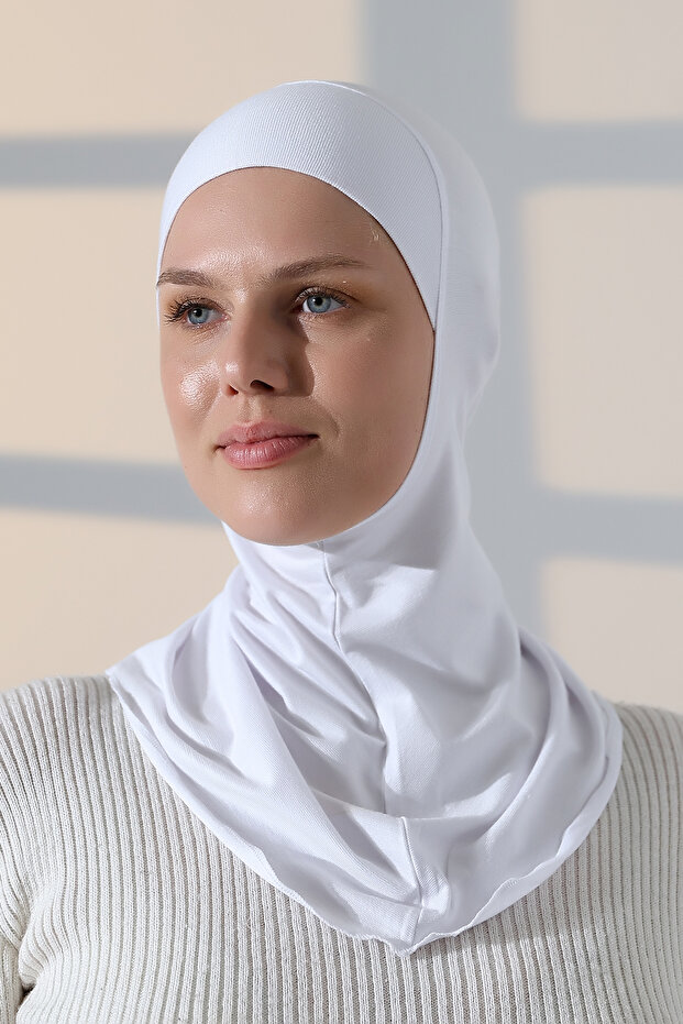 قبعة كبيرة للحجاب مع طوق عملي - أبيض