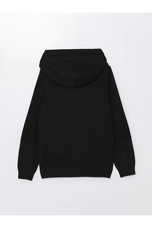 LCW KidsSiyah Kapüşonlu Basic Uzun Kollu Erkek Çocuk Triko Hırka - 2