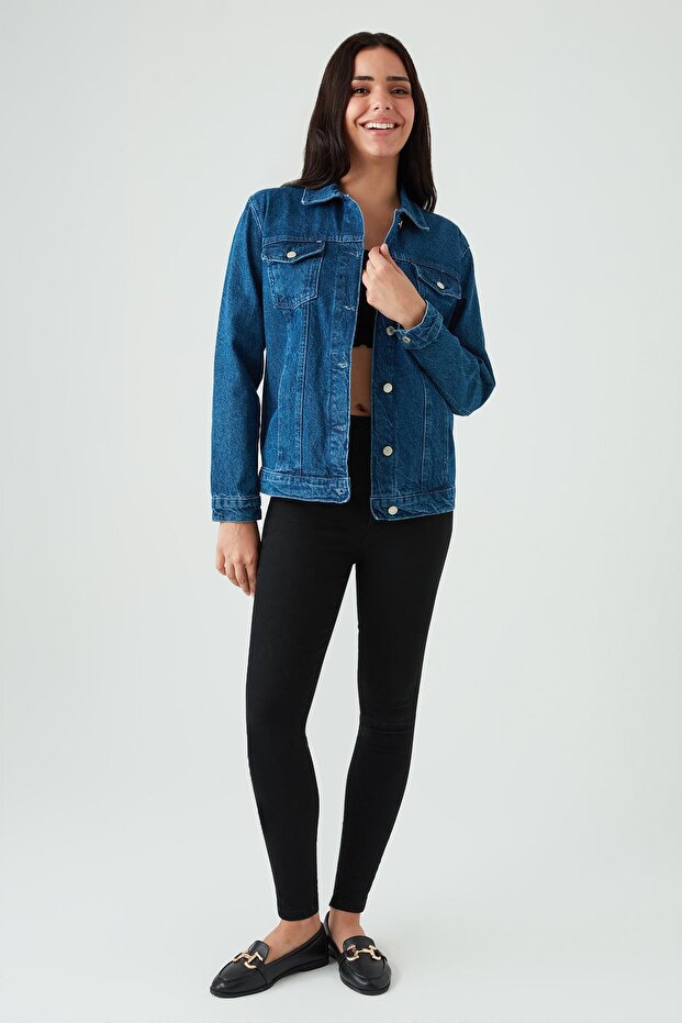 Kadın Mavi Oversize Denim Ceket - 3