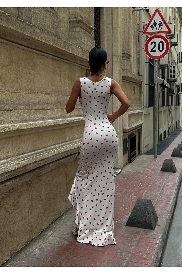 Kalp Desenli Göbek Dekolteli Elbise GLM-567 - 3